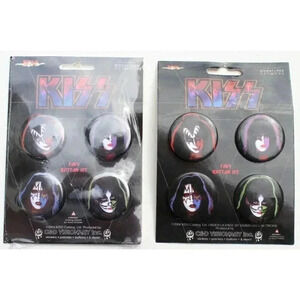 Lot 2 Vtg Buttons KISS Faces Heavy Metal Music Band Pin Badge Pack 1.25”